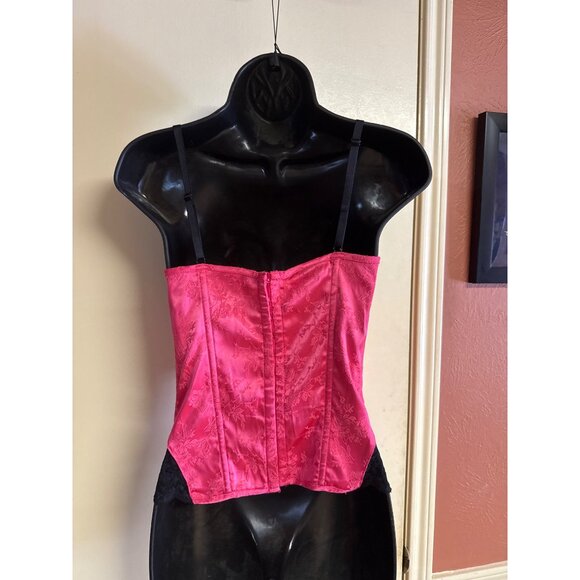 Pink & Black Fredricks of Hollywood M Lace Floral Corset Top - Picture 4 of 9